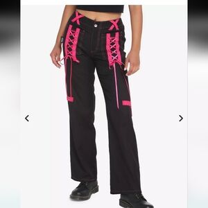 Royal Bones  BY TRIPP Black and Pink  Pants with Lace-Up Details SZ.9 WAIST  32